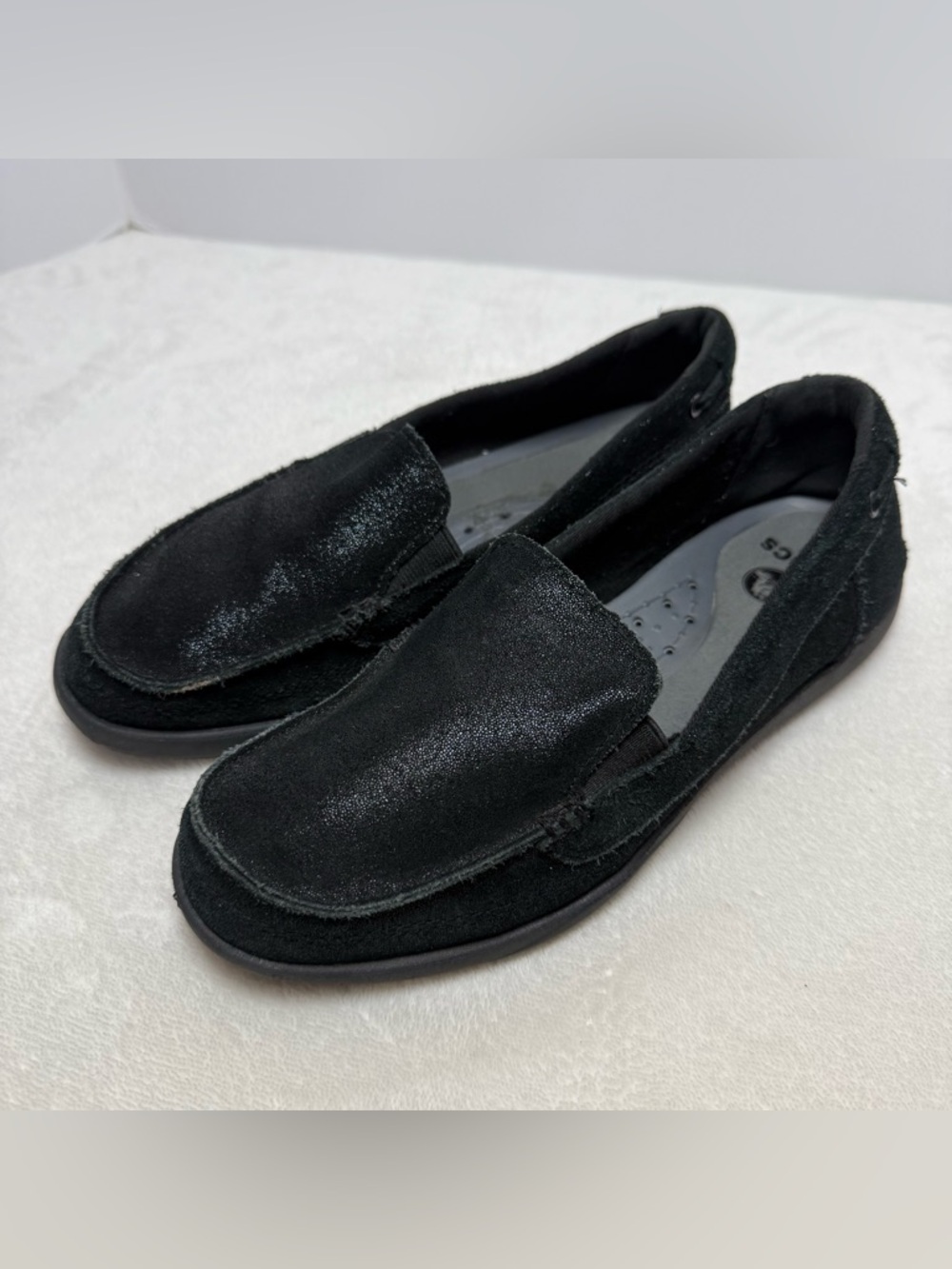 CROCS Black Suede-Look Women's Slip-On Loafers